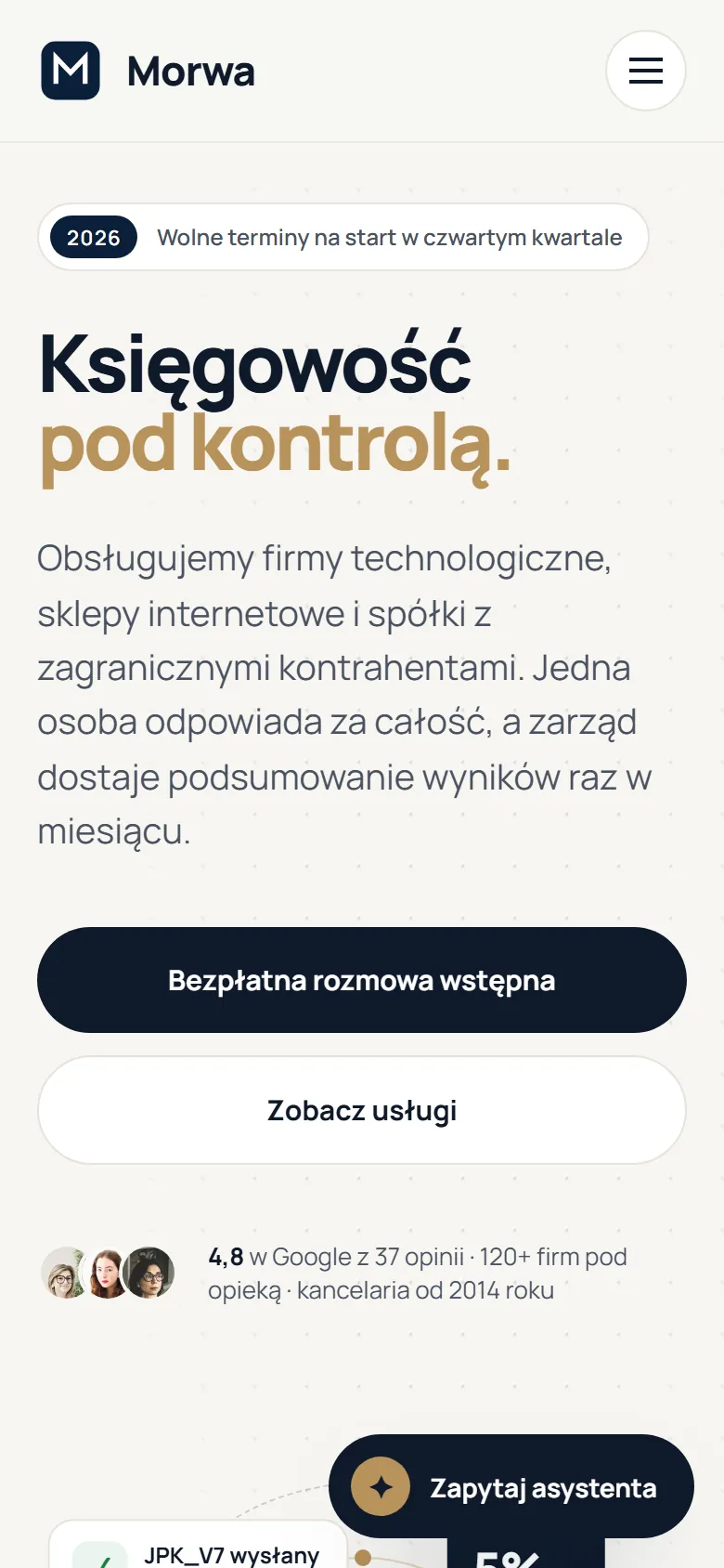 Makieta strony Kancelarii Podatkowej Morwa, wersja na telefonie