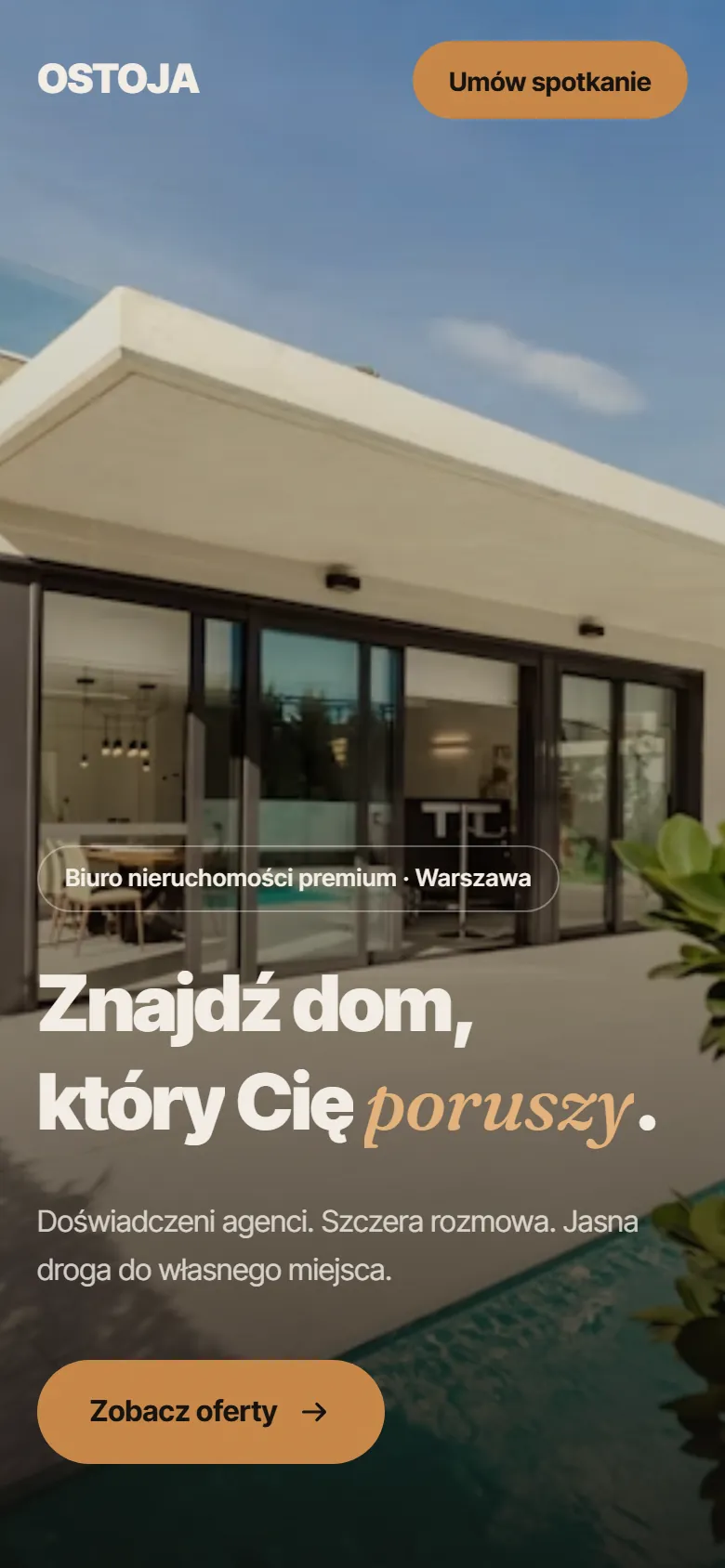 Makieta strony OSTOJA Nieruchomości, wersja na telefonie