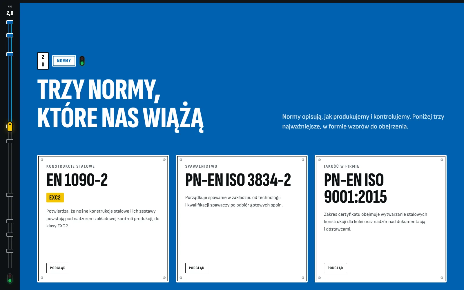 Makieta strony Staltrakt, kadr 3: sekcja Trzy normy, które nas wiążą, z trzema kartami norm