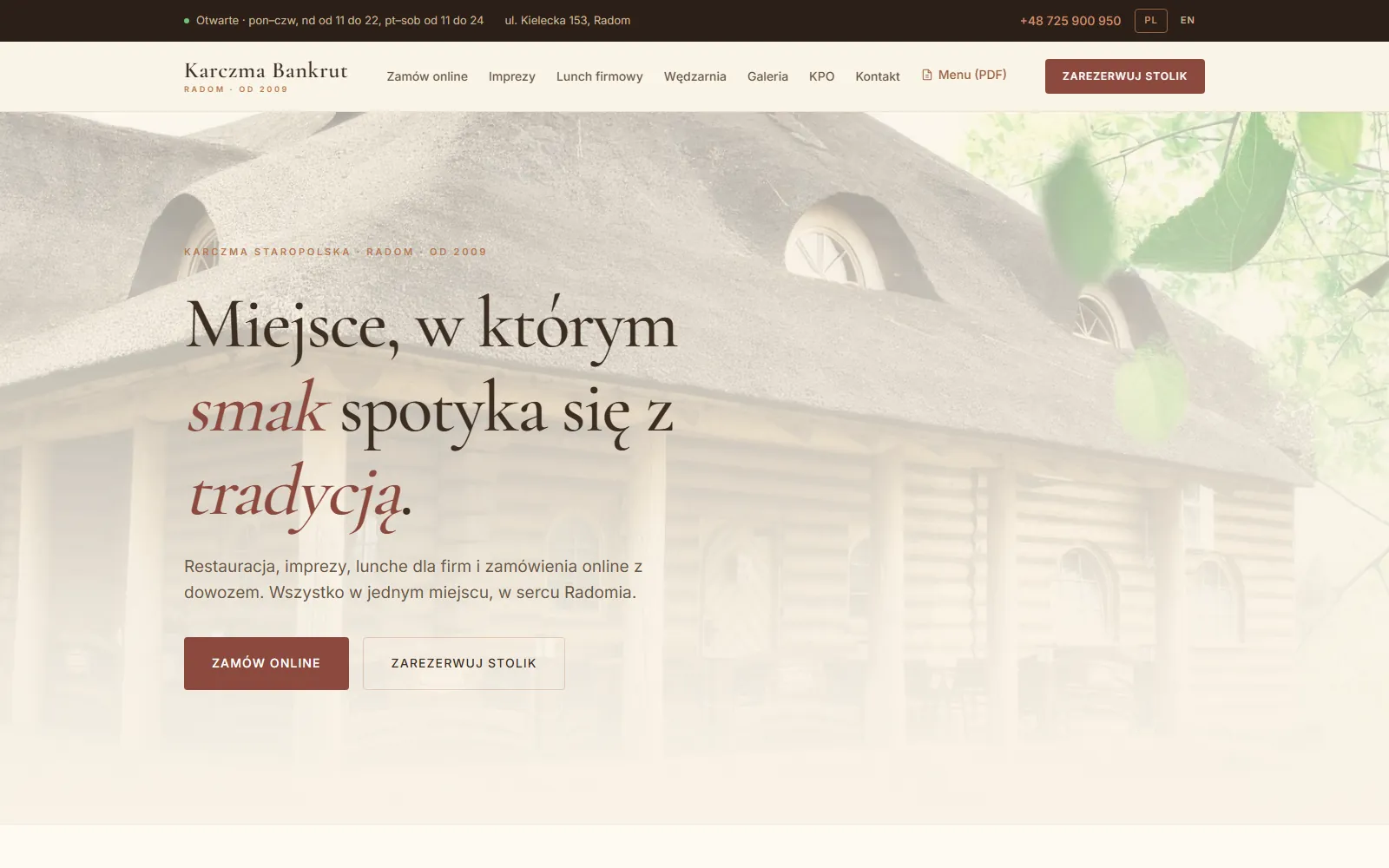 Strona główna Karczmy Bankrut z hasłem Miejsce, w którym smak spotyka się z tradycją
